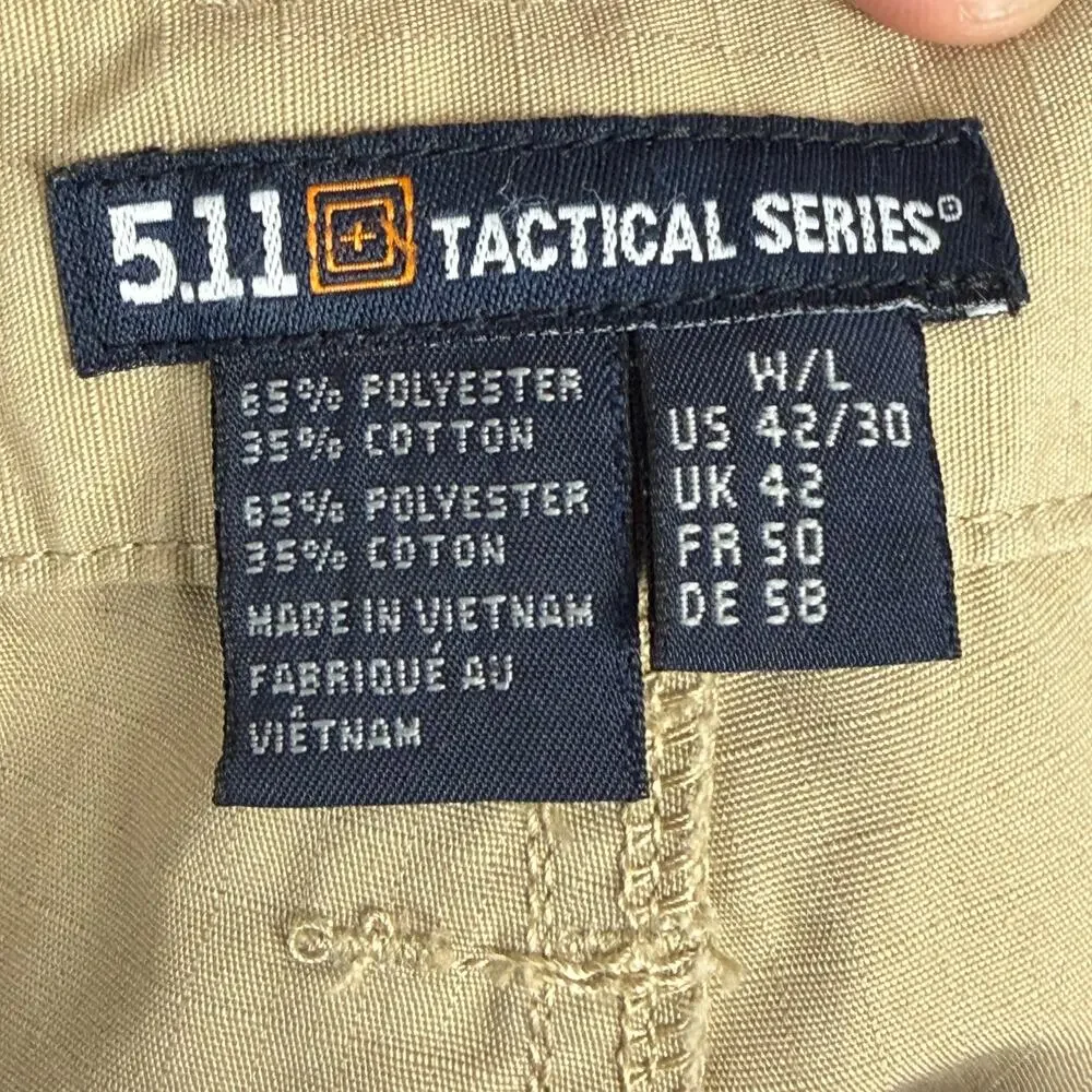 5.11 Tactical Men's‎ Cargo Pants Straight Zip Solid Work Cotton Beige Size 42x30